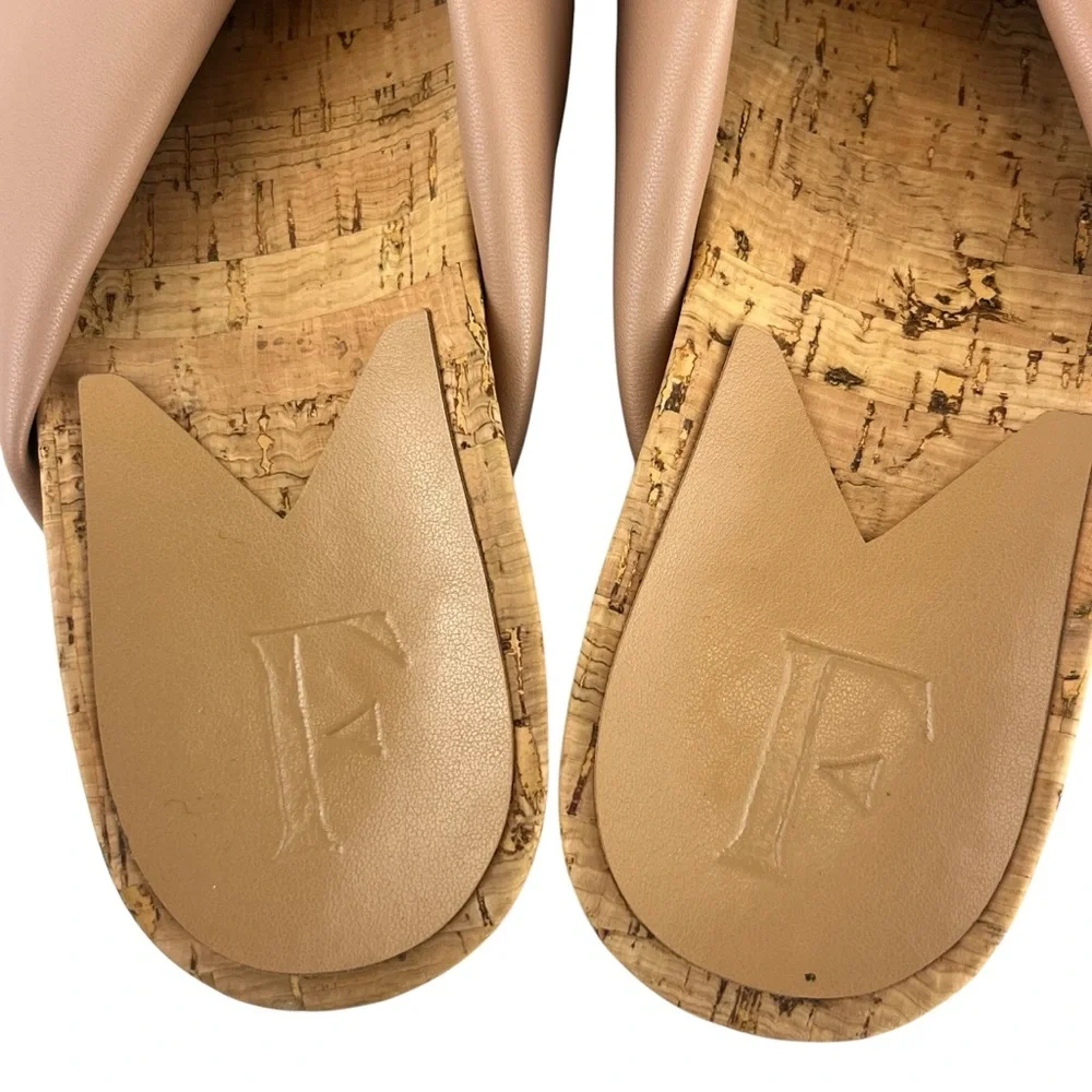 Flattered Lou Vegan Leather Beige Cork Slip On Sandals Slides  Women 37
